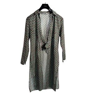 ZARA Sheer Zigzag Maxi Shirt Dress USA 5/6 Boho Duster